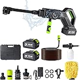 NYEONHRT 8.0Ah 1100PSI Cordless Portable Pressure Washer, 300W Powerful Brushless Motor, 2 High-Density Battery, 3 Pressure Levels, 6-in-1 Nozzle, Foam Cannon, for Car Yard Cleaning Garden Watering