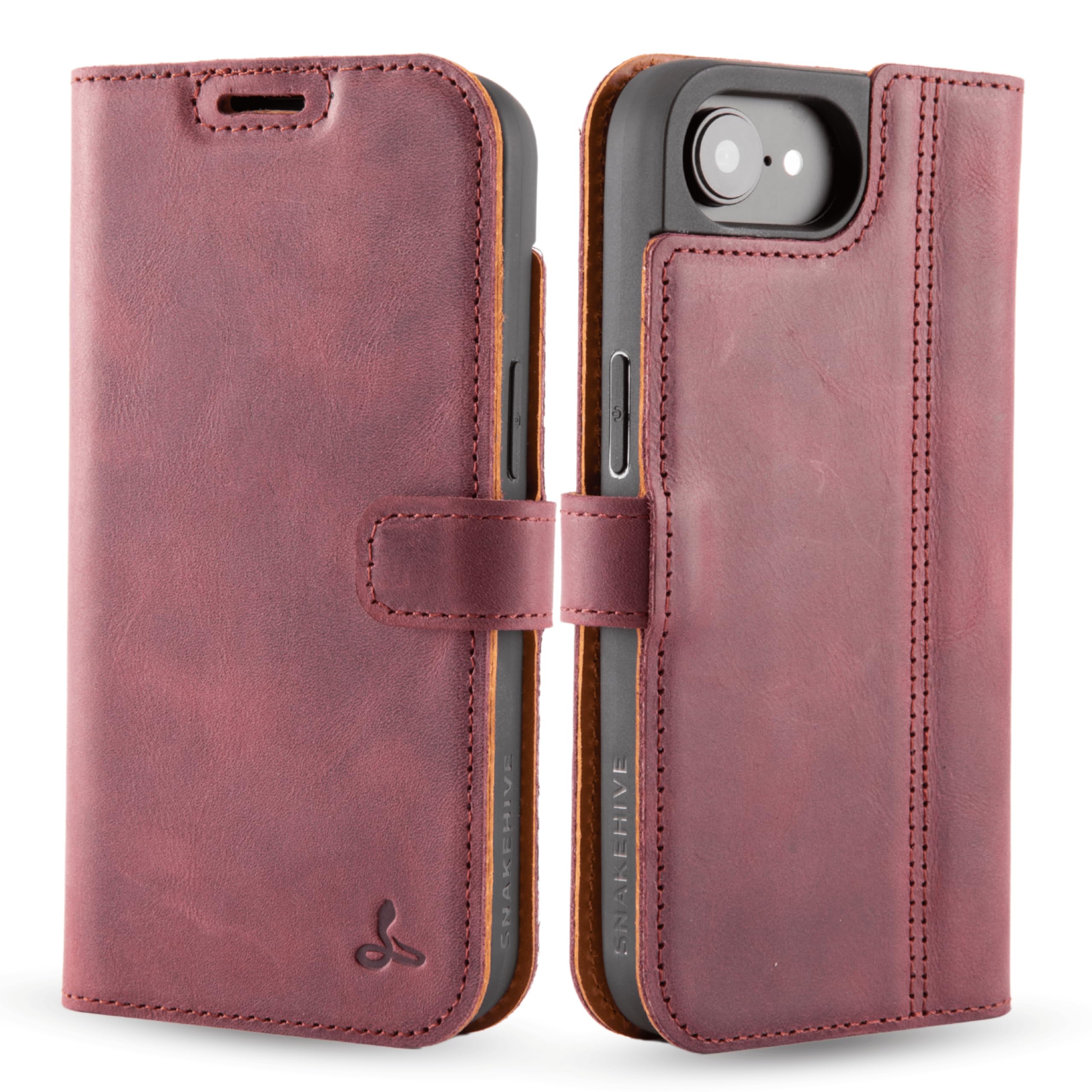 Photo 1 of Snakehive Leather Wallet for iPhone 16e - Real Leather Wallet Phone Case with Viewing Stand and Card Holder - Flip Folio Cover with Card Slots (Plum)