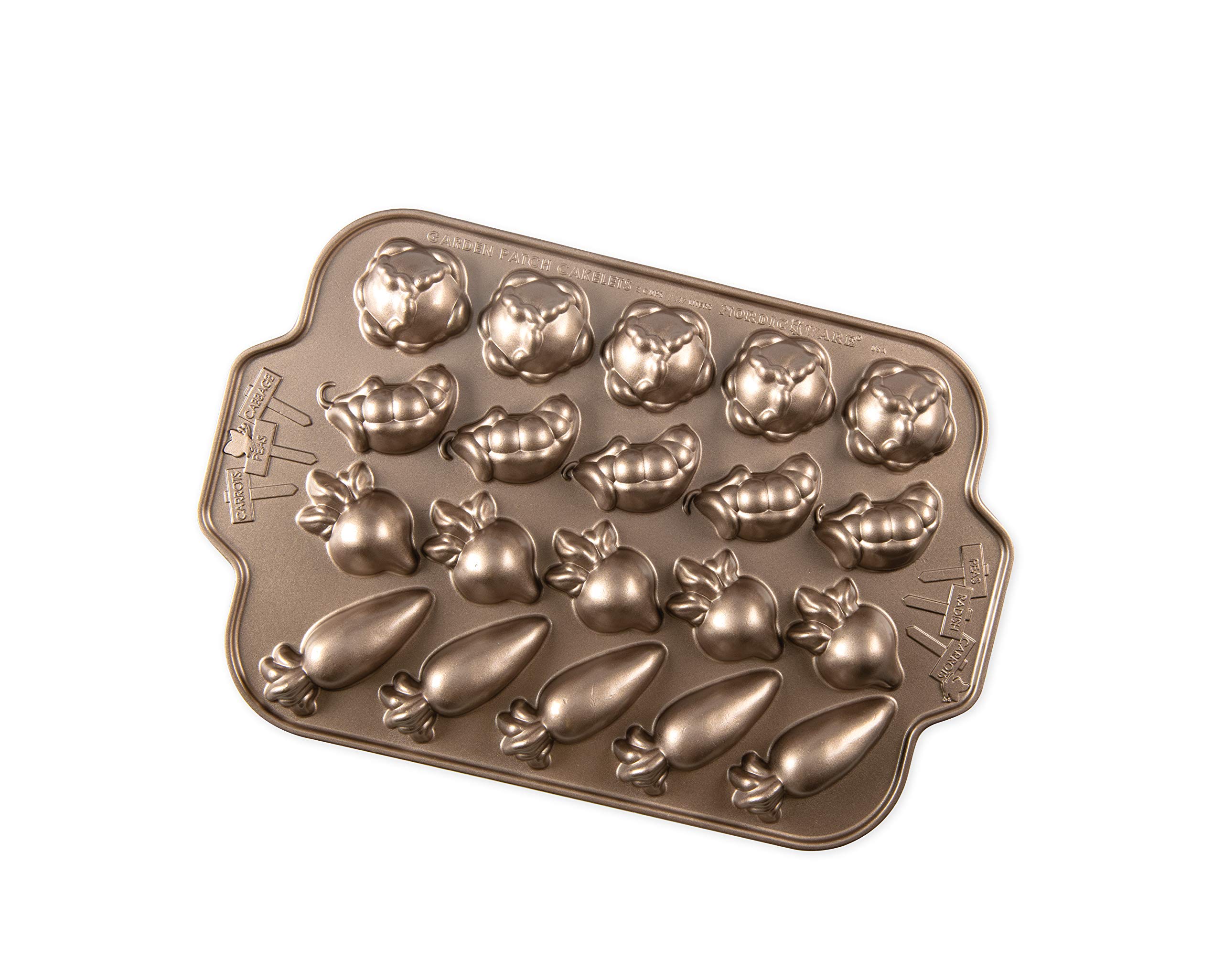 Nordic Ware Garden Patch Pan, Mini Vegetable Cake Mould Tray, Cast Aluminium Cake Tin, Muffin Tray for Spring Made in The USA Colour : Toffee