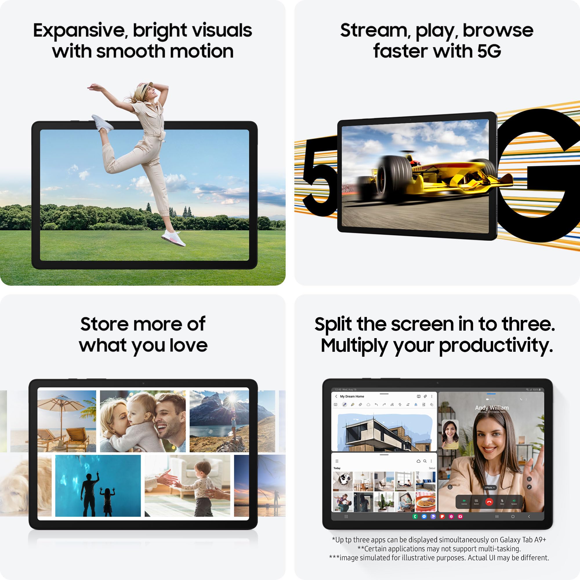 Samsung Galaxy Tab A9+ Android Tablet, 64GB Storage, Large Display, 3D Sound, Graphite, 3 Year Samsung Extended Warranty (UK Version)