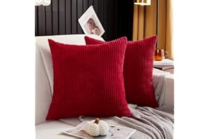 MERNETTE Pack of 2, Corduroy Soft Decorative Square Throw Pillow Cover Cushion Covers Pillowcase, Home Decor Decorations for Sofa Couch Bed Chair 18x18 Inch/45x45 cm (Striped Red)
