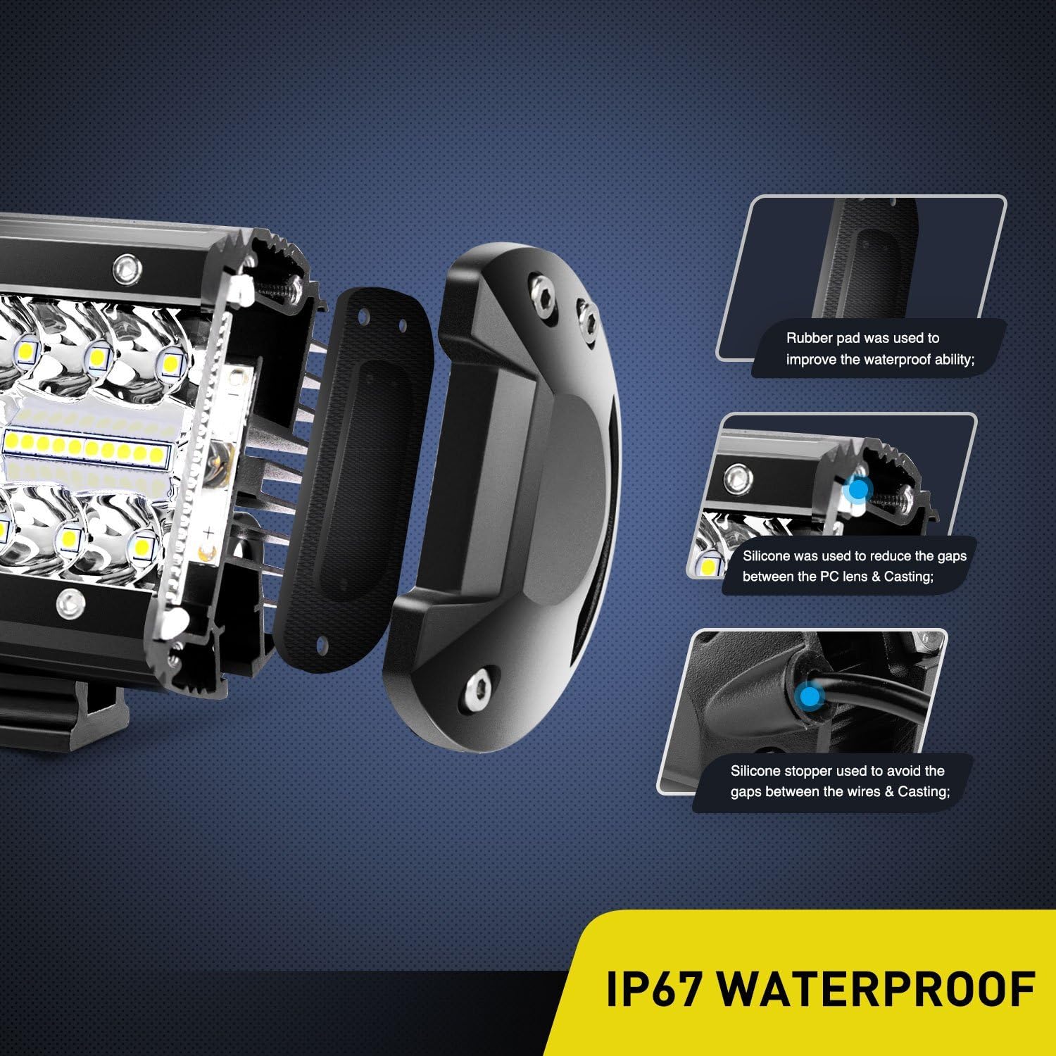 Nilight 18021F-B 2PC 4Inch Triple Row Lights 60W Flood Spot Combo 6000LM Bar Driving Boat Led Off Road Trucks, 2 Years Warranty: Automotive