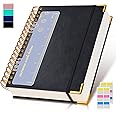 Spiral Notebook Journal 7.6” x 10”, 300 Pages Hardcover Leather Lined Journals for Women Men, B5 Large College Ruled Notebooks with 100 GSM Thick Paper, Spiral Journal for Writing Work School, Black