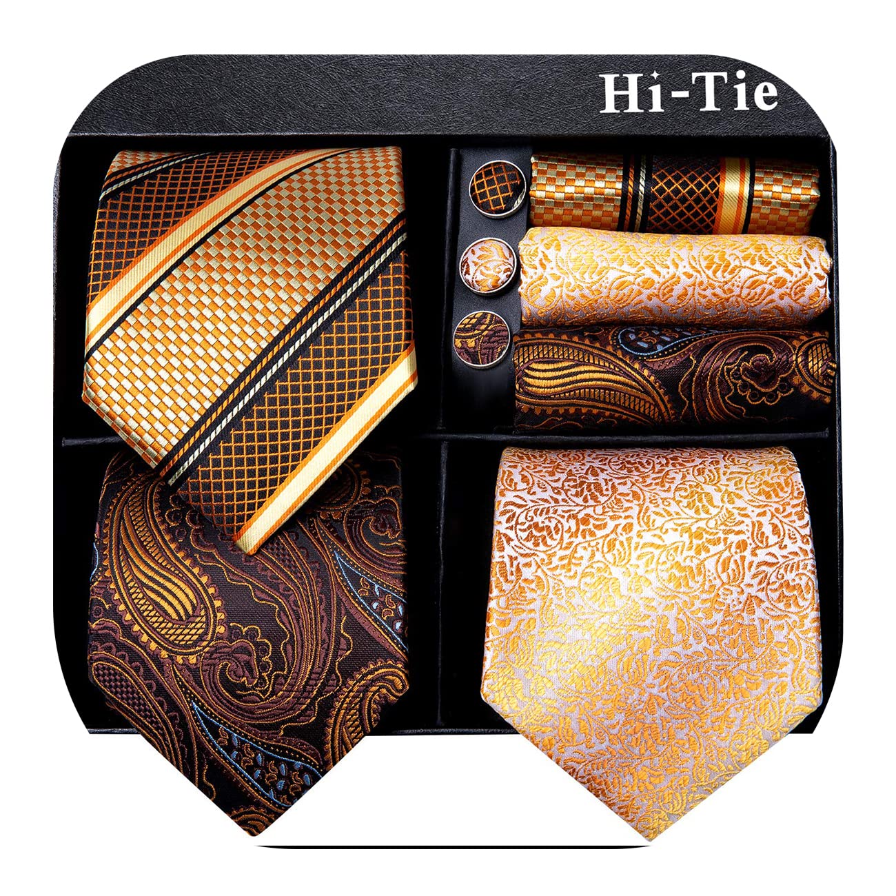 Hi-Tie 3 Pcs Gift Box Mens Tie Set Necktie with