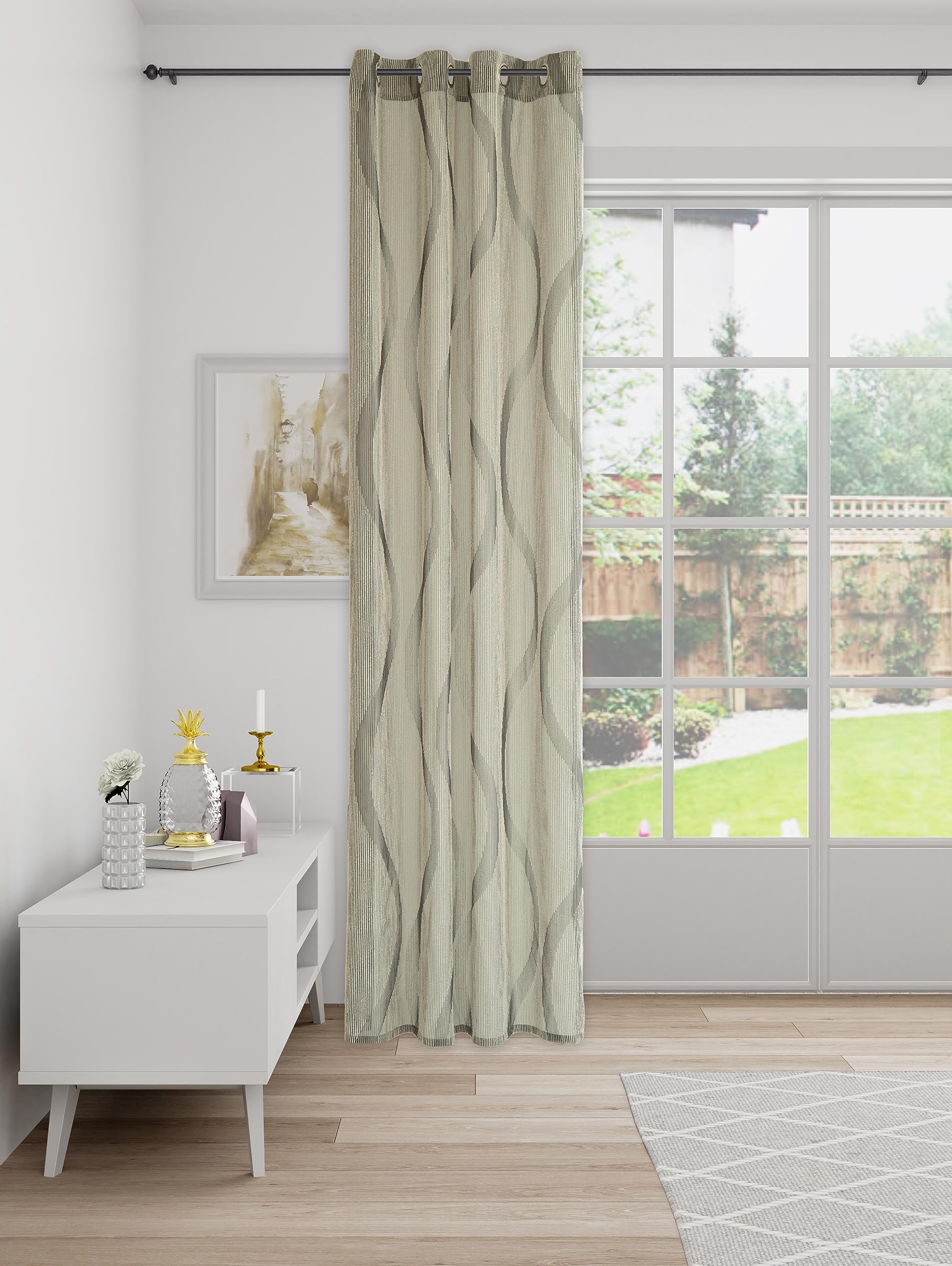 Homing Eyelet Curtain with Waves Crashop Look Modern Decorative White/Grey