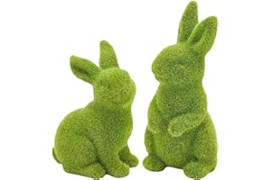 SafeSir 2 PCS Moss Bunny Decorative Figurines Flocked Resin Easter Bunny Decor Green Moss Bunnies for Spring Indoor Table and Bookshelf Decorations Home Rabbit Decorations(Small)