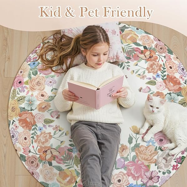 WONNITAR WASHABLE 3X5 BEDROOM RUG, SOFT CAMELLIA FLORAL AREA RUGS FOR LIVING ROOM, NON SLIP BOHO FLOWER NURSERY RUG SCALLOPED THROW CARPET FOR KIDS ROOM BEDSIDE ENTRYWAY LAUNDRY ROOM (BEIGE,3’X5′)