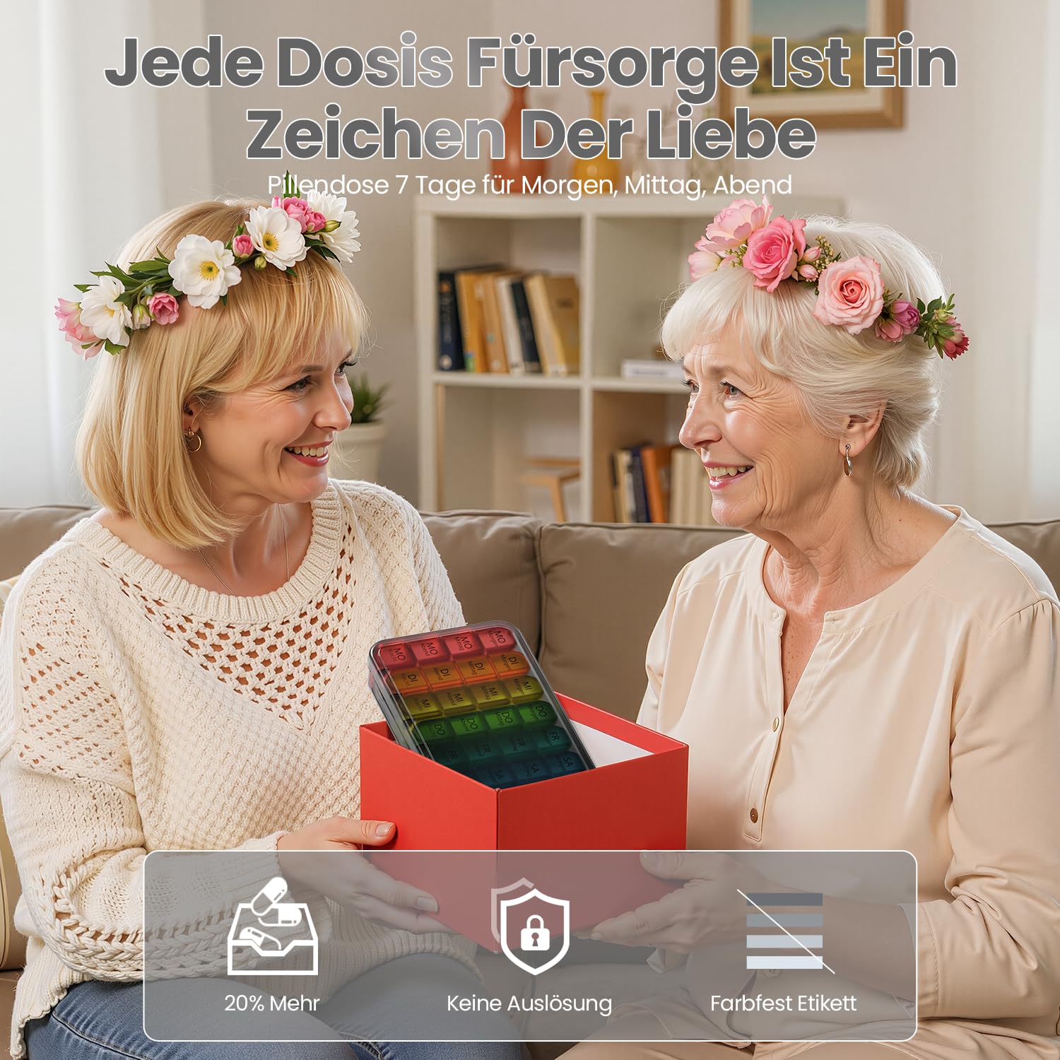 Doruimi Tablettenbox 7 Tage Morgens Mittags Abends, Klein Pillendose Große Fächer, Medikamentenbox 7 Tage 4 fächer mit Einfachem Offenem Design für Unterwegs - Schwarz 2