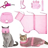 Patelai 5 Pcs Cat Bathing Bag Set Cat Grooming Bag Adjustable Pet Shower Net Muzzles Nail Clipper Tick Remover Tool Massage B