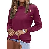 Rapbin Womens Sweater Crew Neck Long Sleeve Knit Lightweight Pullover Tops Casual Buttons Decor Tunic