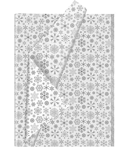 Whaline Christmas Tissue Paper - 100 Sheets Black With White Snowflakes, 14x20 Inch