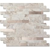Yipscazo 2026 New Upgrade 11.34" X 11.57" Peel and Stick Backsplash, Stick on Backsplash Tiles for Kitchen, Bathroom, Fireplace (10 Sheets, Beige Rocks + Rose Gold)