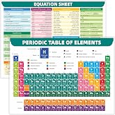 Jauisus Laminated Periodic Table of Elements Chart, Double-Sided Chemistry Reference Chart Equation Sheet Study Guide for Highschool College Classroom Small Science Educational Poster(8.7X11.65 Inch)