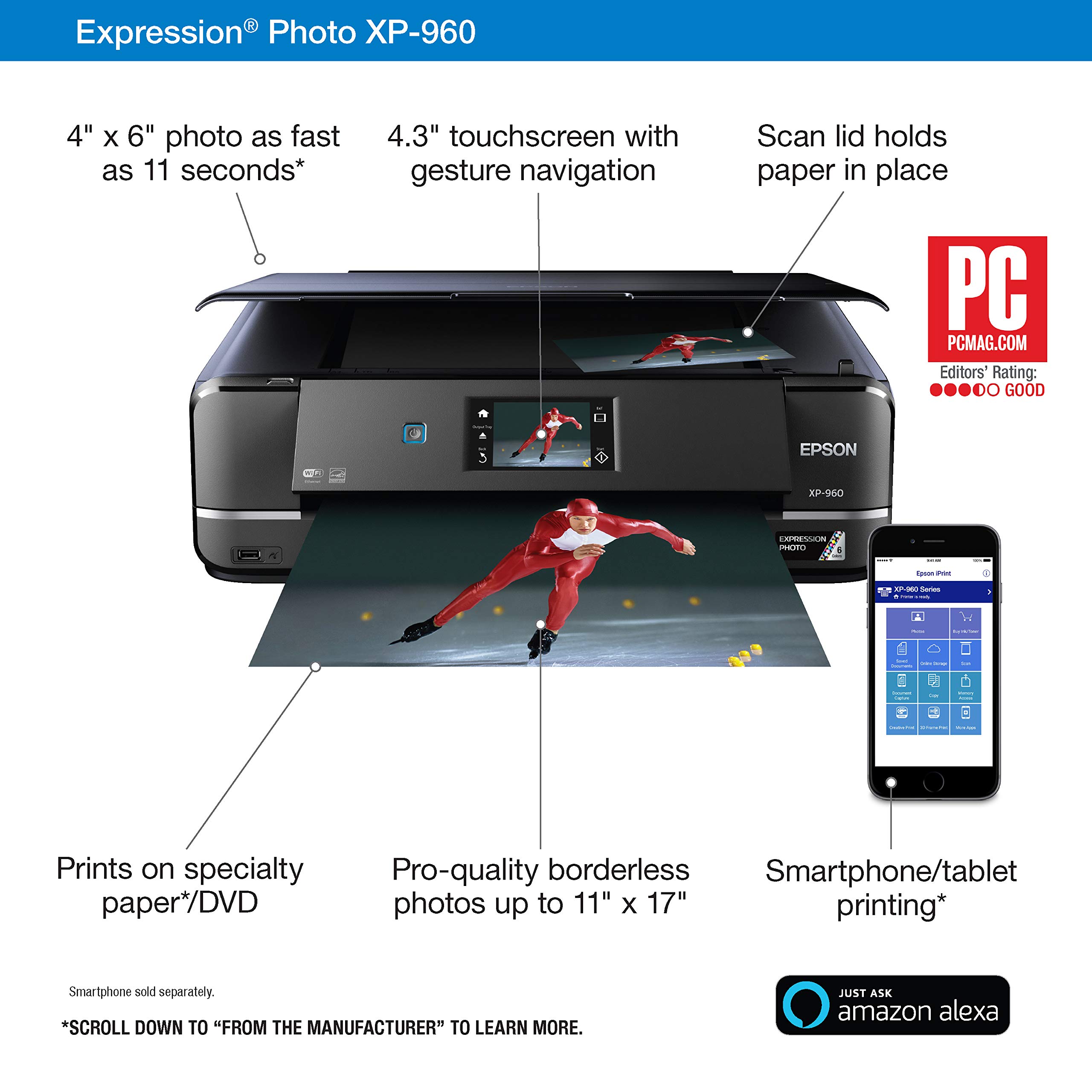 Epson Expression Photo XP-960 Wireless Color Photo Printer with Scanner and Copier, Amazon Dash Replenishment Ready