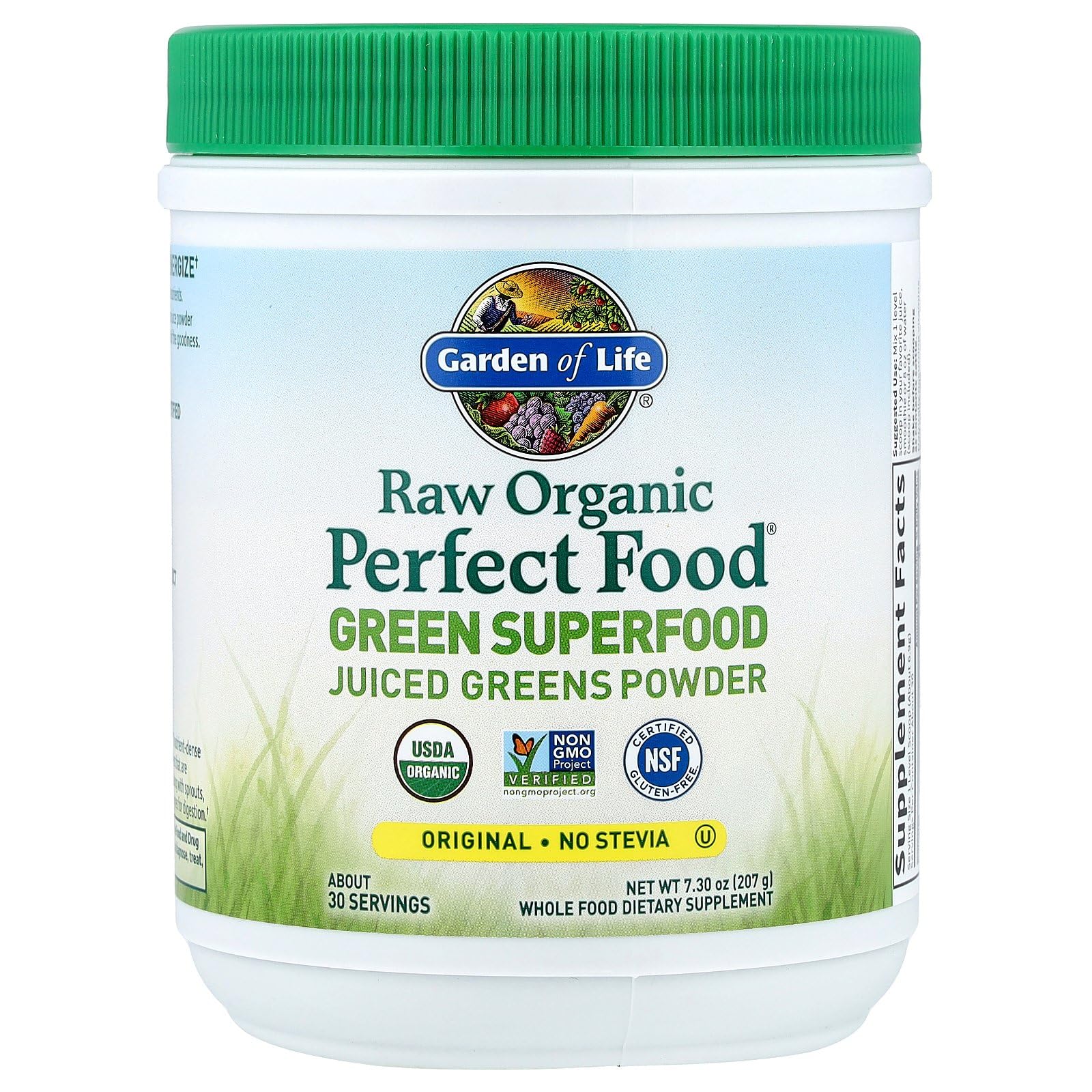 Garden of Life Raw Organic Perfect Food Green Superfood Juiced Greens Powder - Original Stevia-Free, 30 Servings, Non-GMO, Gluten Free Whole Food Dietary Supplement, Alkalize, Detoxify, Energize