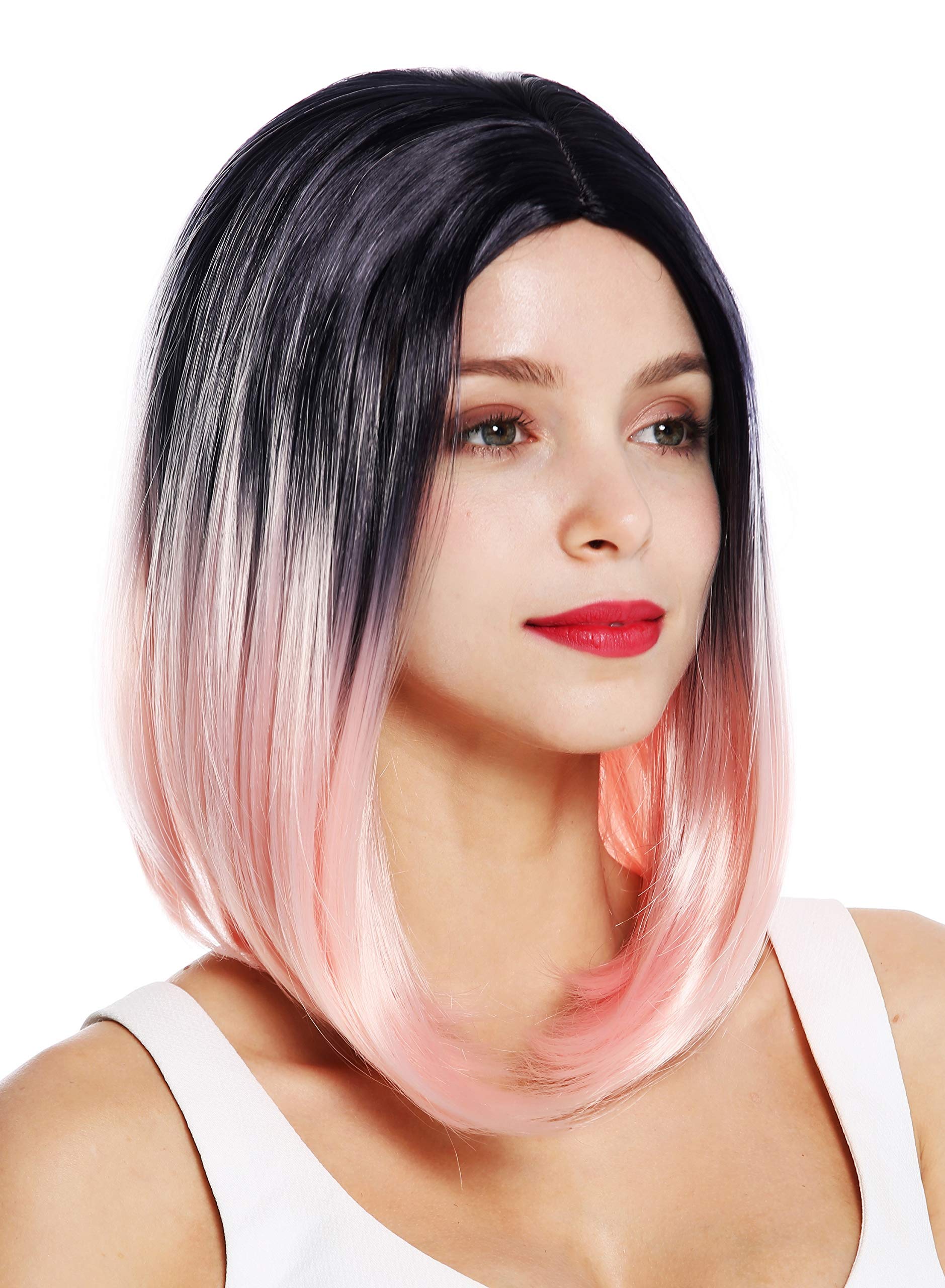 WIG ME UP - ZM-1769-T2335R1B women's quality wig short sleek long bob middle parting ombre black light pink rose