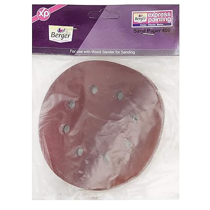 Berger 8 Hole Dustless Hook and Loop Sandpaper Sanding Disc Sandpaper Sanding Sheets Grade 400 (Pack of 2)