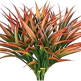 Ouddy Decor 20 Pcs Fake Outdoor Plants Artificial Grass Greenery Stems Faux Plastic Plants UV Resistant for Spring Summer Indoor Outside Garden Planter Pathway Porch Patio Window Home Decor, Orange