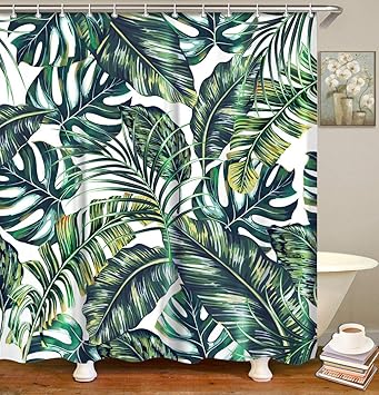 Amazon Com Livilan Leaf Shower Curtain Set With 12 Hooks Tropical