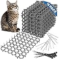 18 Pack Cat Deterrent Scat Mat for Cats - 8 x 6 Inch Cat Spike Mat with 1 Inch Spikes is A Great Cat Repellent Indoor & Outdoor for All Seasons. Includes 6 Garden Staples & 10 Zip Ties (Grey)