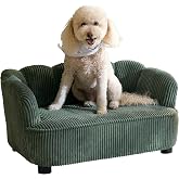 Paws &amp; Purrs Retro Scalloped Back Sofa Style Pet Bed, Dog &amp; Cat Couch with Tufted Cushion &amp; Armrest, Stylish Indoor Pet Furniture, Sage