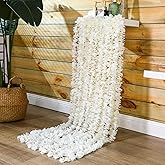 Canlierr 24 PCS Artificial Wisteria Hanging Flowers 6.56 Ft/pcs Fake Wisteria Vine Kit Hanging Flower for House Outdoor Garden Ceremony Outside Wedding Arch Floral Decor (White)