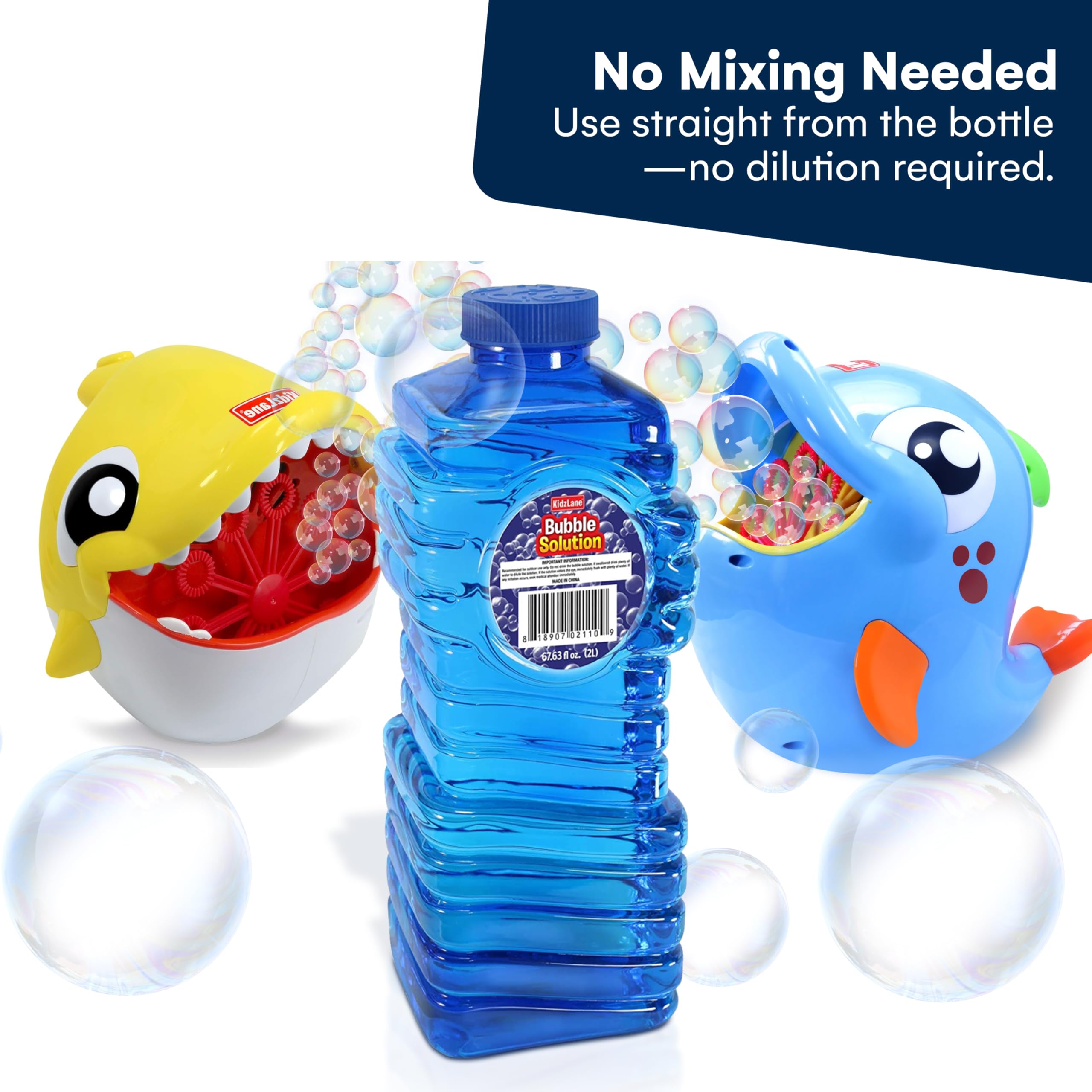 Kidzlane Bubbles Solution Refill 67.63 oz - Large and Easy-Grip Bottle for Bubble Machine, Guns, and Wands - Toddler Liquid Refill for Ages 3 and Above