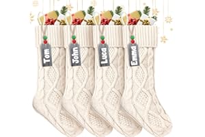ZIFTY Personalized Christmas Stockings Bulk with Names Set of 4 18 Inches White Knitted Xmas Stockings Soft Warm Double-Sided Classic Decoration for Family Holiday Party Christmas Ornaments (Ivory)