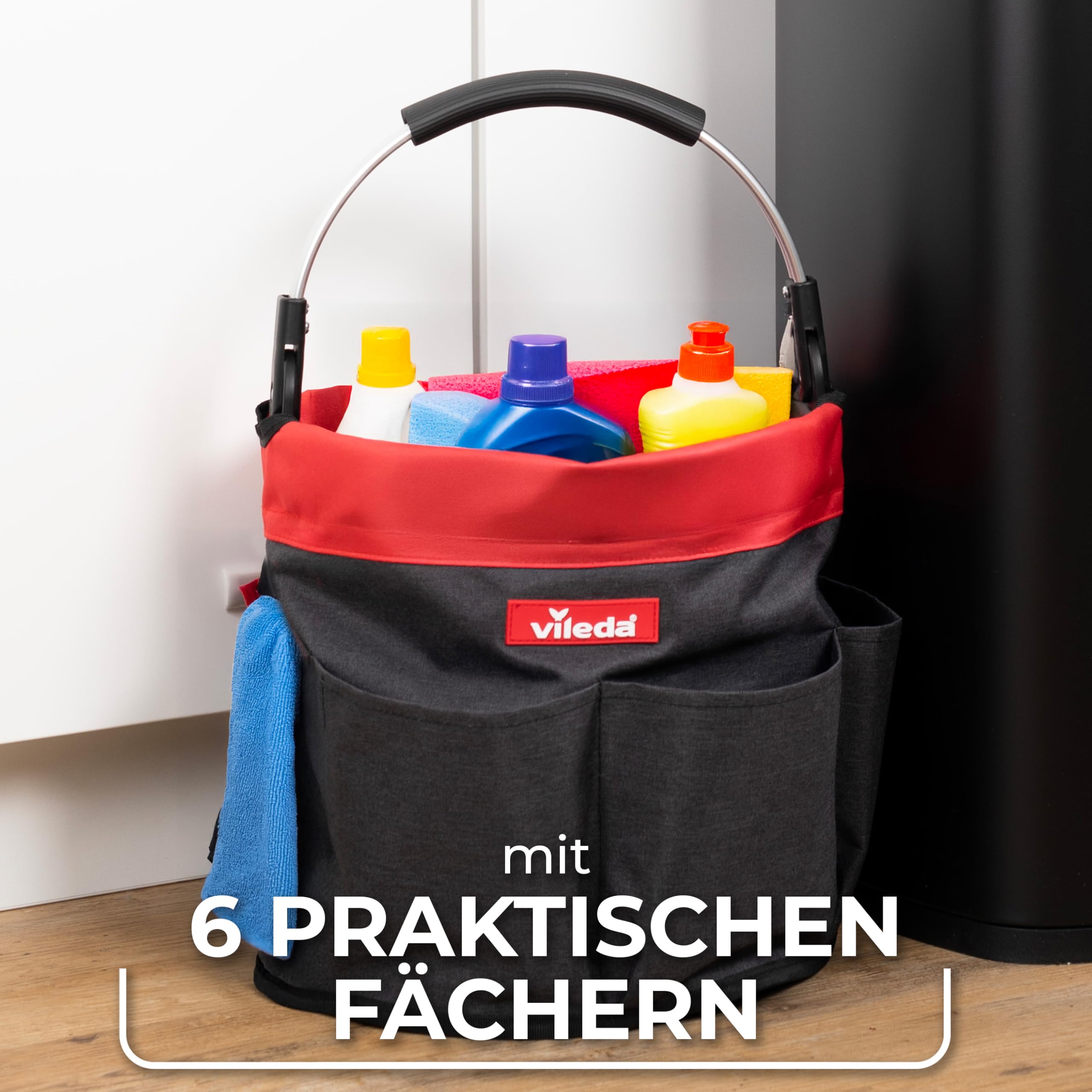 Vileda Cleaning Caddy - Faltbare Putztasche mit Griff und 6 Fächern - Reinigungsorganizer für Schwämme Bürsten Tücher Reinigungsmittel - Wasserfest reißfest hygienisch tragbar und platzsparend 2
