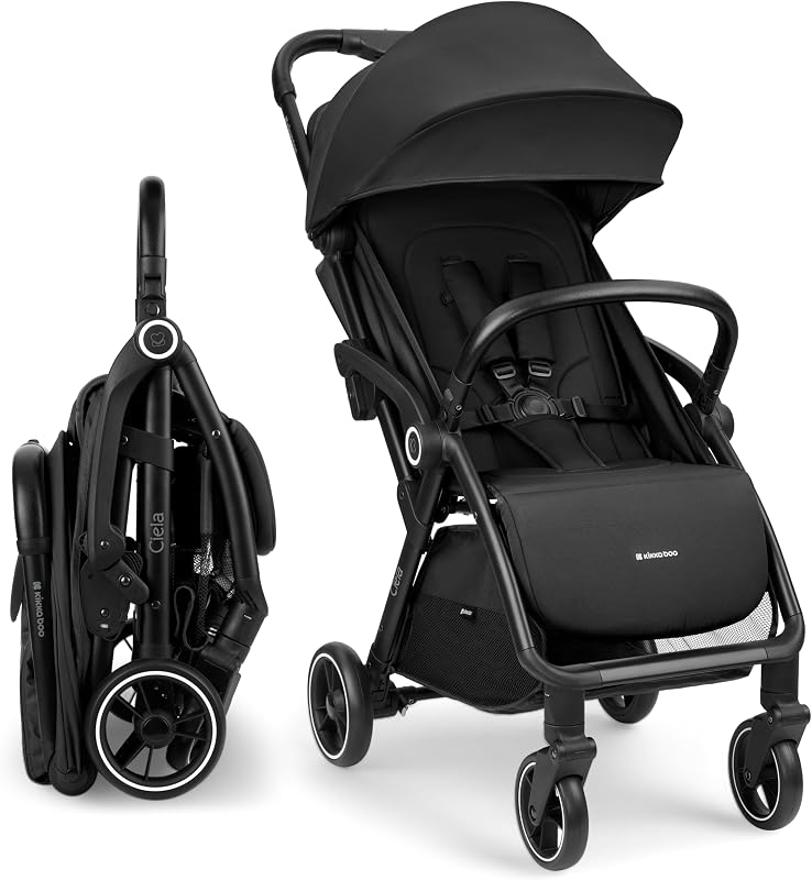 KikkaBoo Poussette Canne Compacte CIELA, Bébé jusqu’à 22 kg, Ultra Légère, Pliage Automatique, Dossier Inclinable, Format Cabine Avion, Noir