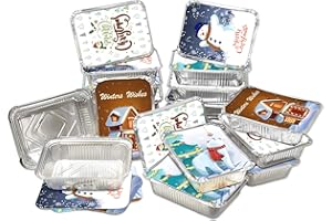 XIAFEI Kitchen Christmas Foil Food Containers, 32 Piece, Foil Pans with Covers Takeout Pans for Holiday Festival Christmas,For Gift Giving in 4 Holiday Designs- 8.3" x 5.7" x 1.8"