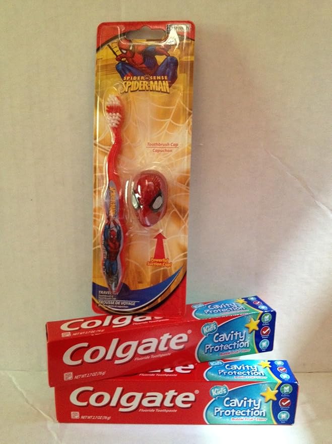 Spiderman Toothbrush & Cap Travel Kit and 2 Colgate Kids