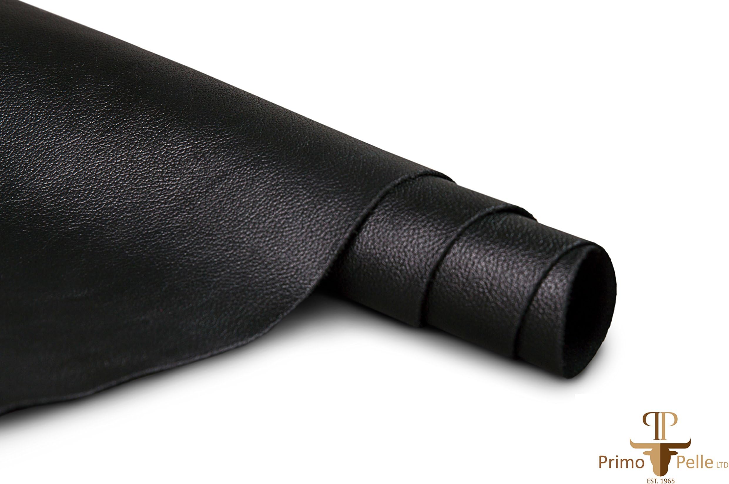PRIMO PELLE Leather hides, CLASSIC Collection, genuine full grain cow skins with a granulated finish! Various colors and sizes. [8.5" × 8.5" = 0.5 sq ft, BLACK]