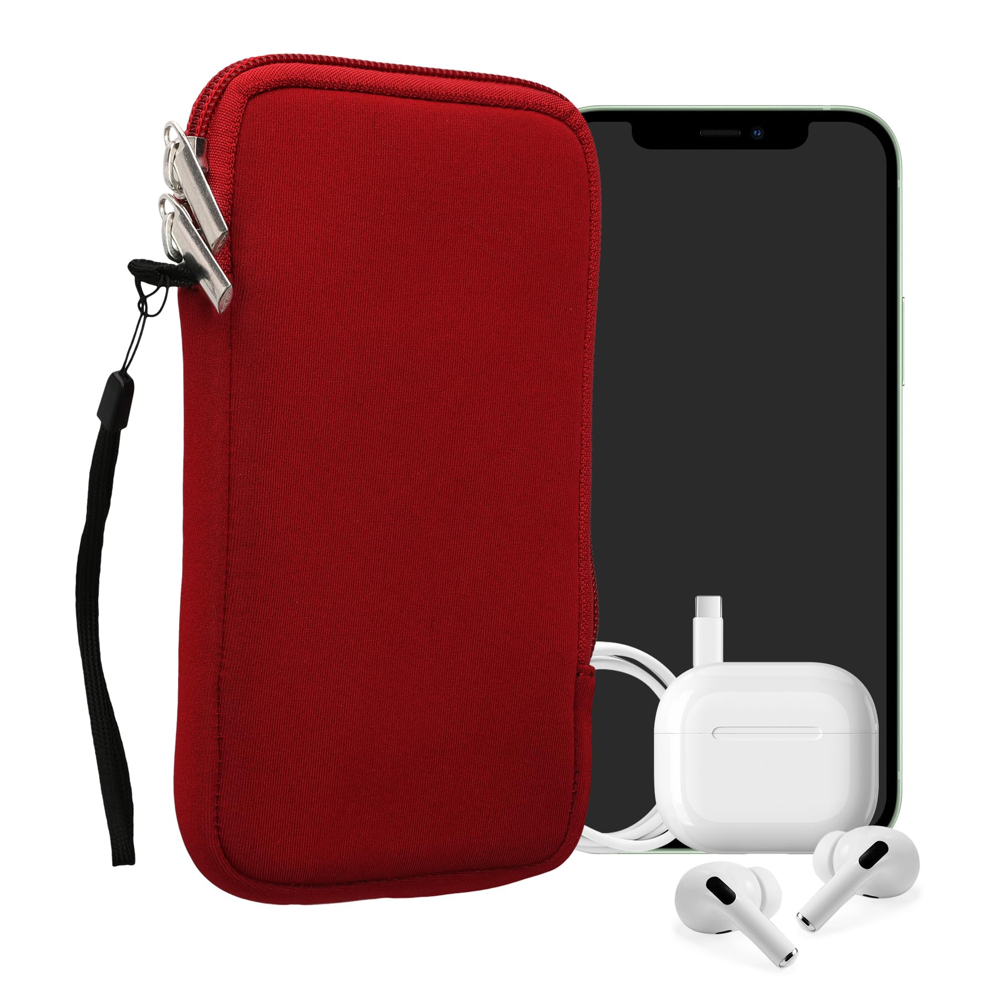 kwmobile Neoprene Phone Pouch Size XXL - 7" - Universal Cell Sleeve Mobile Bag with Zipper, Wrist Strap - Red
