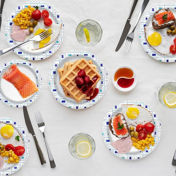 LAMOSI 10 INCH DISPOSABLE PAPER PLATES 140 PACK, PRINTED LARGE PAPER PLATES SOAK AND CUT PROOF FOR PICNIC, PARTY AND DAILY USE