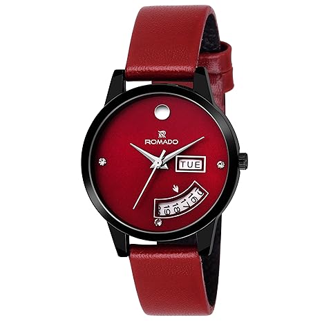HOT RED Day and Date DIAL Analog Watch - for Women