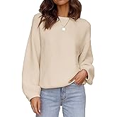 ZESICA Women's Crew Neck Long Lantern Sleeve Fall 2026 Casual Loose Ribbed Knit Solid Soft Pullover Sweater Tops