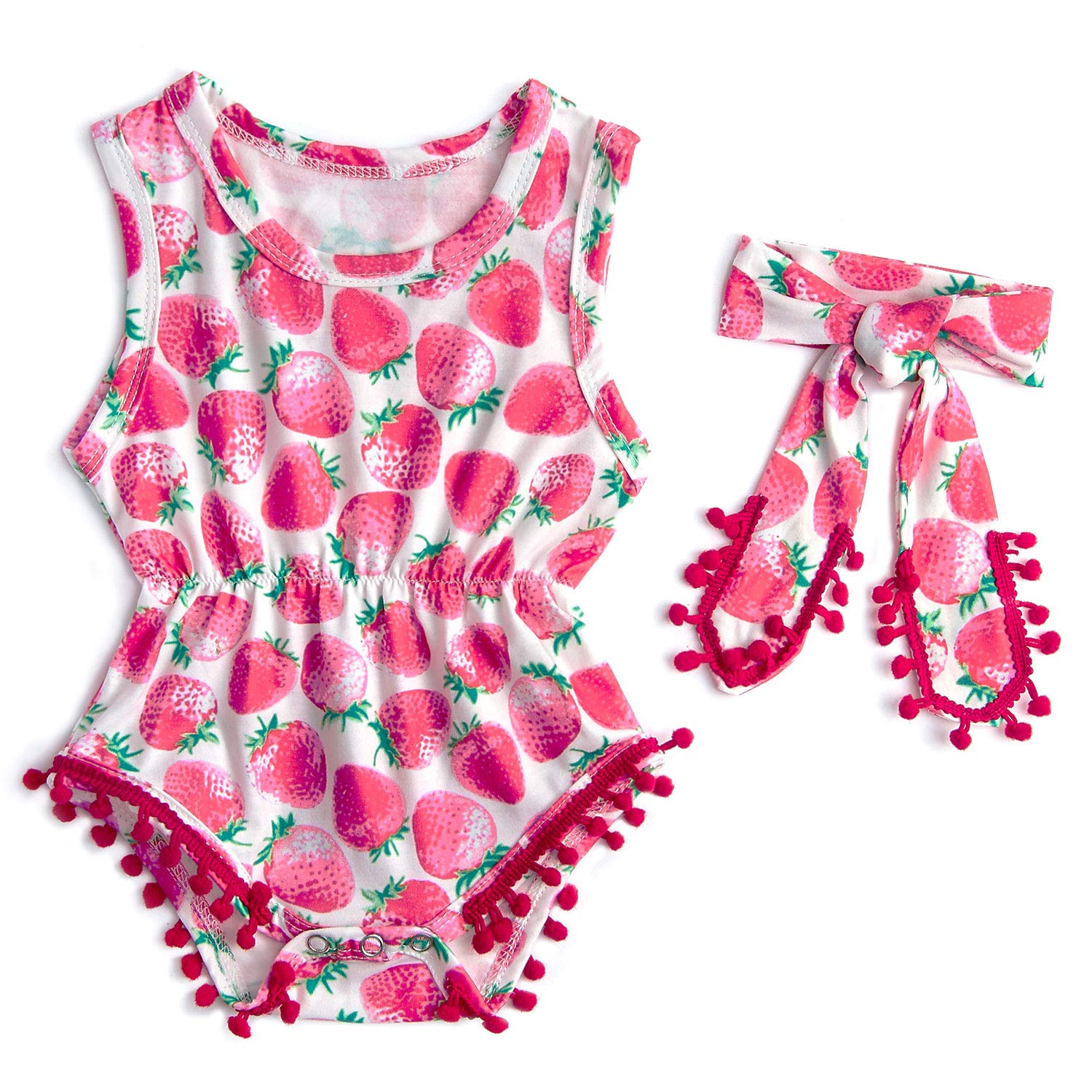 RAISEVERN Fruit Print Säugling Mädchen Outfit sicher Stoff Strampler rosa Kirsche Erdbeere ptinted Overall 6-12 Monate