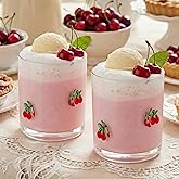 SiliFine Icon Juice Glasses, 14oz Stemless Wine Drinking Juice Glass Cup for Valentine Party Supplies Gift(2 Pcs,Cherry)