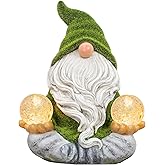 TERESA'S COLLECTIONS Garden Gnomes Decor with Solar Lights, St Patricks Decorations for Outdoor Decor,Resin Flocked Zen Garden Decor Outdoor for Porch Patio, Yoga Gnome Gifts for Women and Men, 8"
