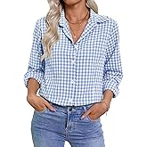 Rapbin Button Down Shirts for Women Long Sleeve Wrinkle Free Dress Shirts Casual Collared Blouses Business Work Tops