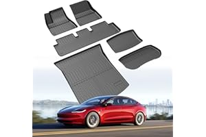 Runine Car Floor Mats for Tesla Model 3 2024 2025, Custom TPE All Weather Protection Car Mats, Front & 2nd Row Interior Accessories Cargo Liner Front Rear Trunk Mat Full Set Car Mats 6 PCS, Black