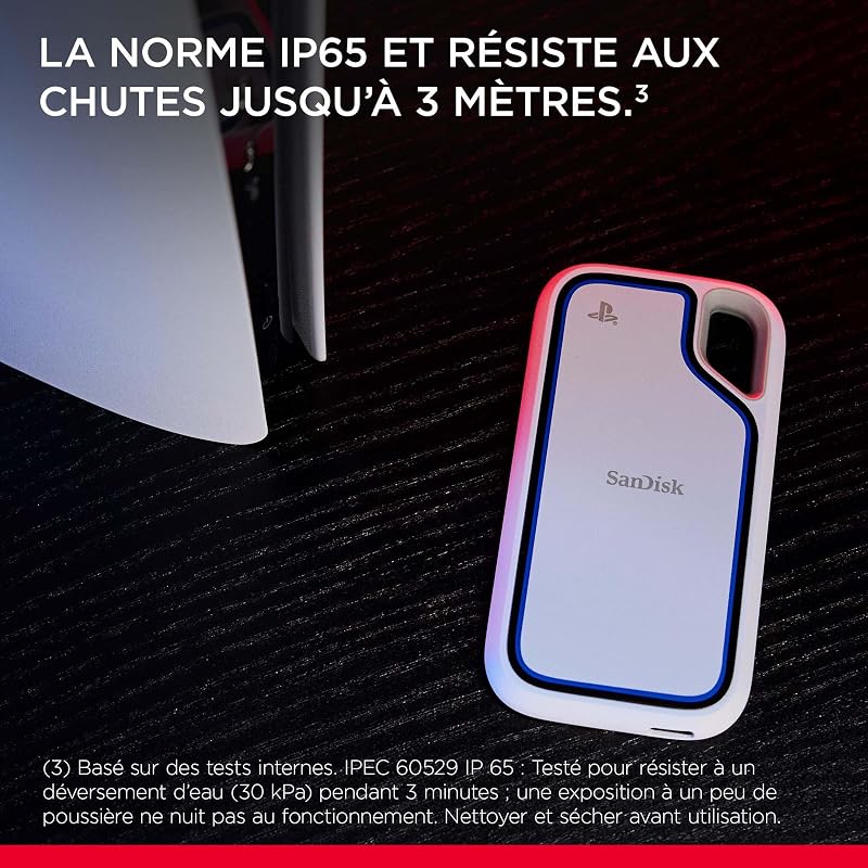 Extreme Portable Disque SSD pour Console PlayStation 5 et PC 1 to, Vitesse de Lecture jusqu'à 1000 Mo/s, IP65 résistance, Protection Contre Les Chutes, Un essai d’Un Mois pour Discord Nitro