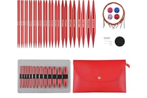 GUCLUD Interchangeable Circular Knitting Needles Set Sizes US 2.5, 3, 4, 5, 6, 7, 8, 9, 10, 10.5, 11, 13, 15 with Cables, Accessories and Case (Rose Red)