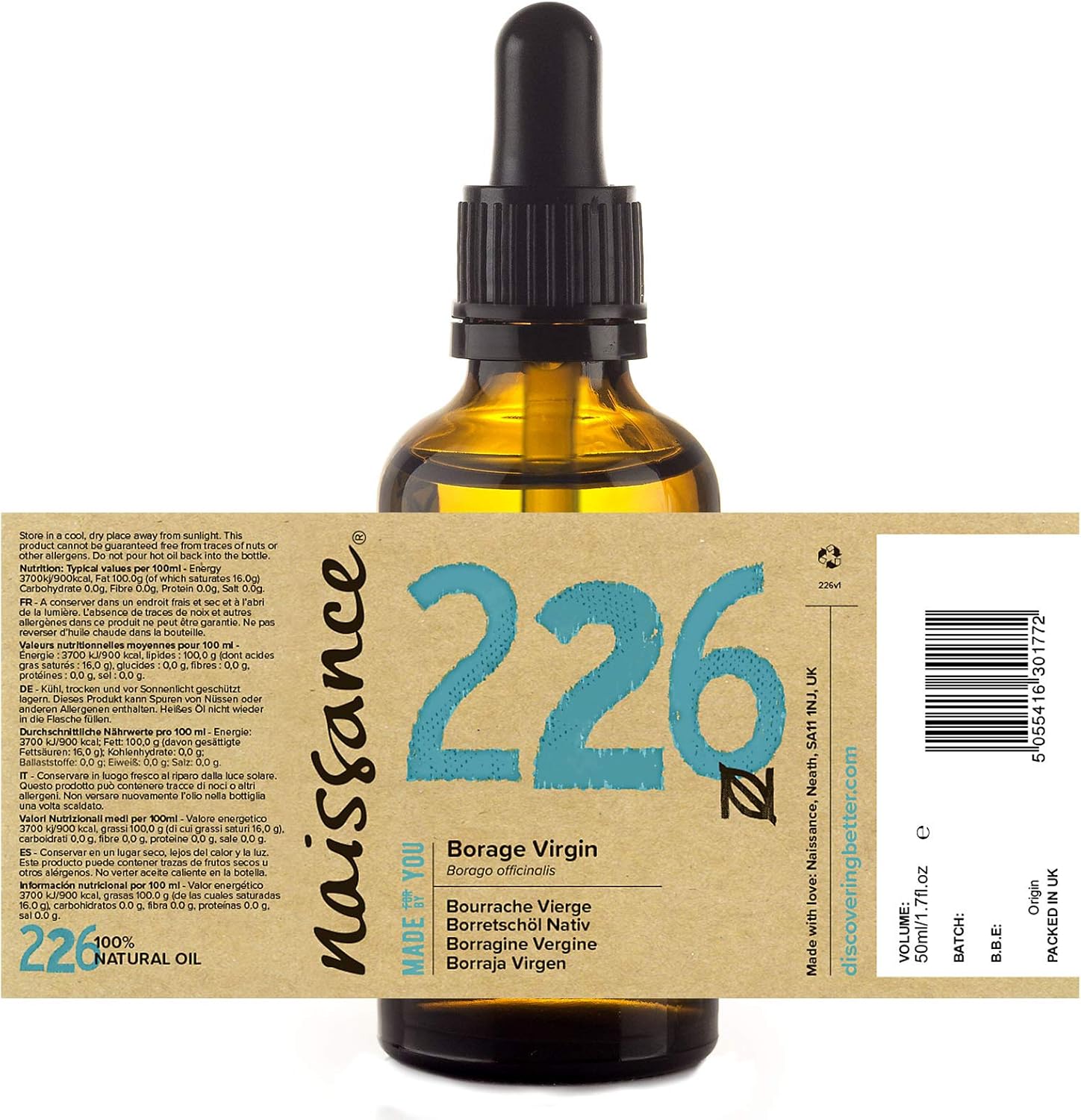 Naissance Virgin Borage (Starflower) Seed Oil (No. 226), 50ml, 100% Naturally High in GLA (Gamma-Linolenic Acid) - Image 4