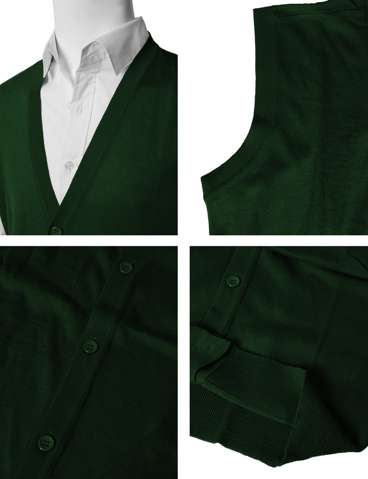 H2H Mens Casual Slim Fit Thin Fabric Knitted V-Neck Button-Down Vests DarkGreen US L/Asia XL (CMOV038) - Image 6
