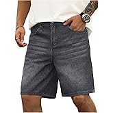 Verdusa Men's Jorts Baggy Jean Shorts Mid Waist Vintage Summer Denim Shorts