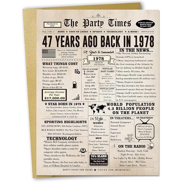 47th Birthday Shirt For Men - Vintage 1978 Retro Design, Customizable Fit & Color, Personalized Gift