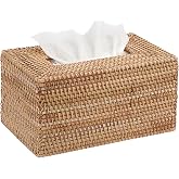 Sumnacon Large Tissue Box Cover Rectangle Rattan Tissue Box Holder，Yellow | Decorative Wicker Tissue Covers Rectangular for Bathroom Toilet Living Room Kitchen Office Table Desk,Up to 230T
