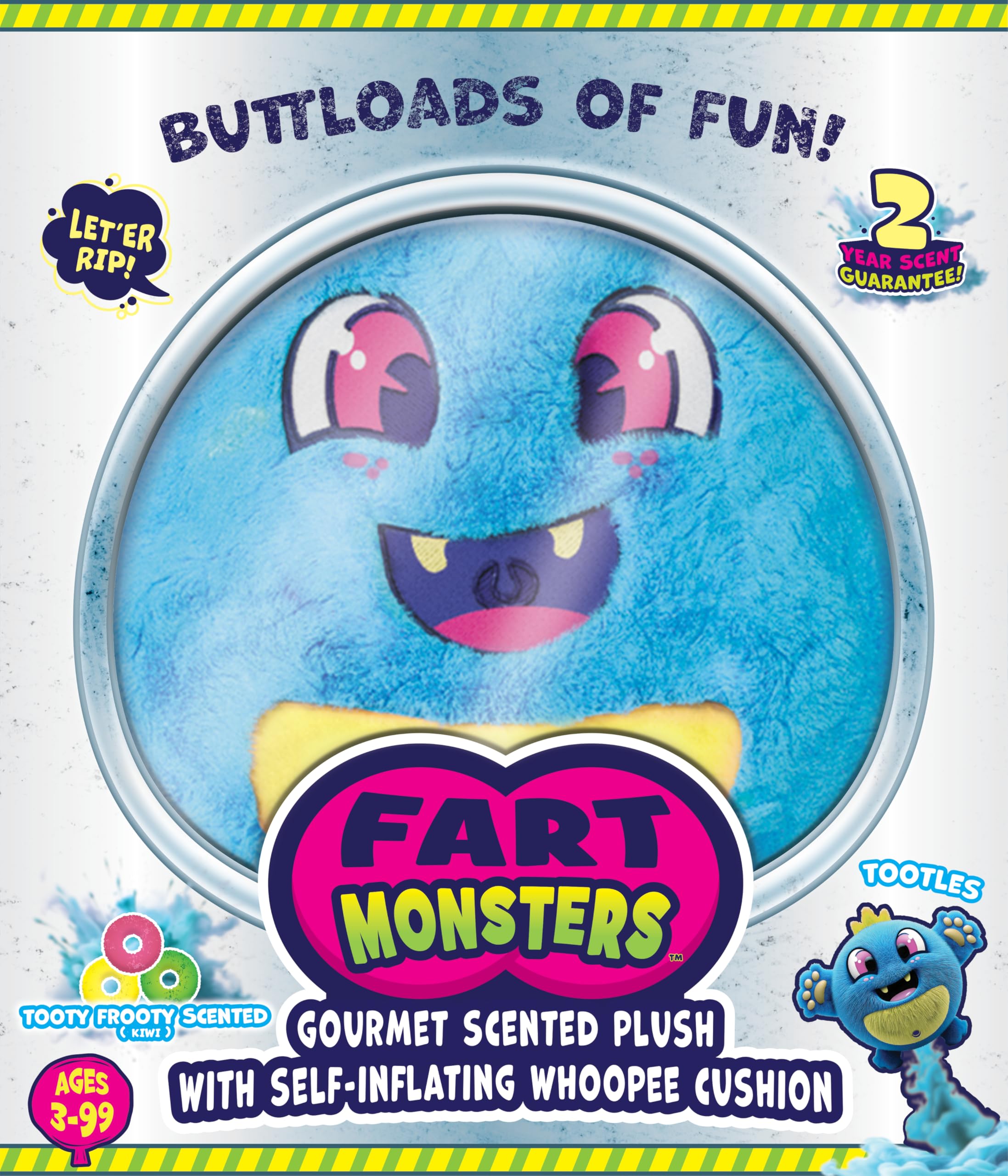 Fart Monsters Tootles 16" Scented Plush Toy with Self-Inflating Whoopee Cushion – Kiwi Scent Funny Fart Plush, Novelty Gag Gift, Collectible Toy for Kids & Adults
